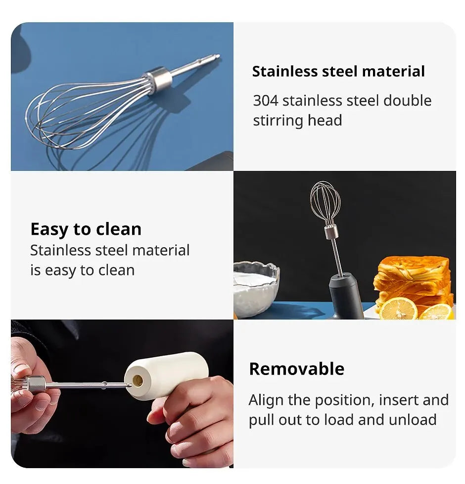 Wireless 3-Speed Electric Food Mixer Portable Egg Beater for Baking