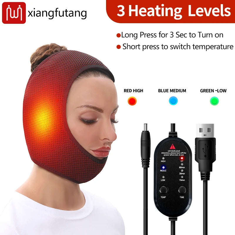 Face Heating Wrap for TMJ Relief – USB Electric Jaw Heating Pad with Adjustable Heat & Timer
