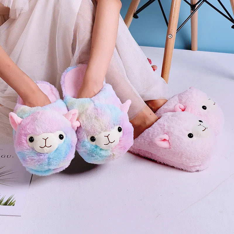 Cute Pink Pig Plush Slippers – Warm Winter Furry Indoor Shoes for Women