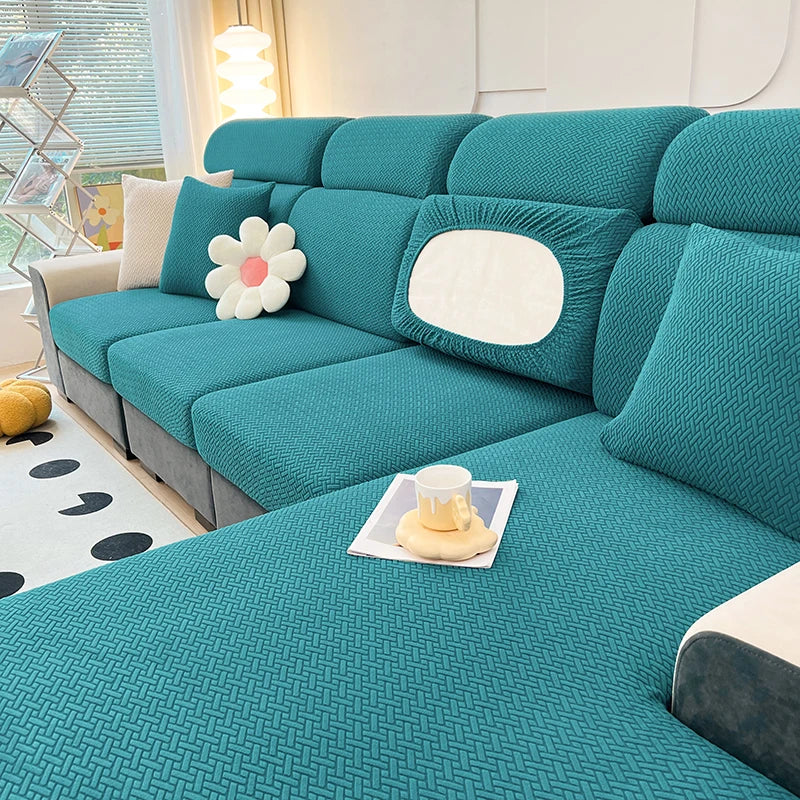 Jacquard Twill Elastic Sofa Slipcover – Stretch Furniture Protector for Home & Office Decor