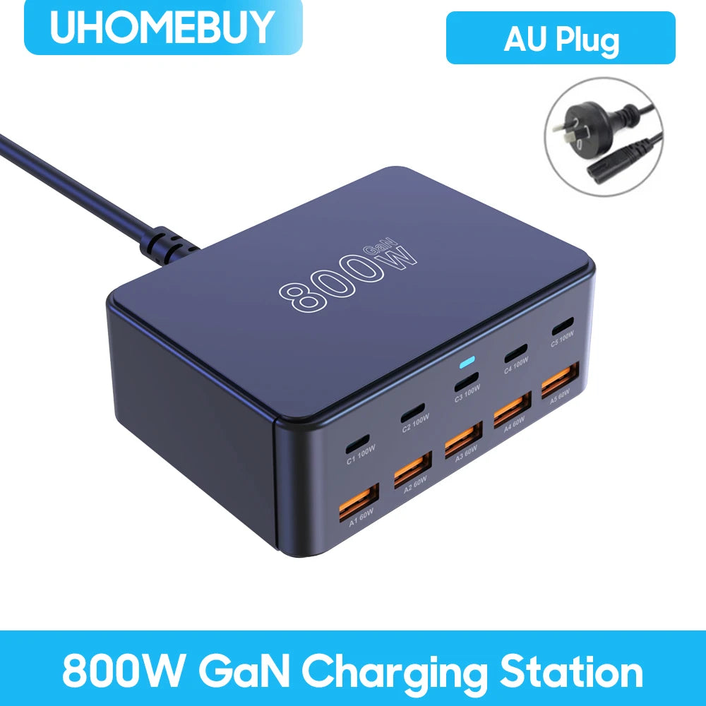 800W GaN USB-C Charger – 100W PD3.0 PPS QC3.0 Multiport Fast Charging Station for iPhone 15/16, Samsung, MacBook & Laptops