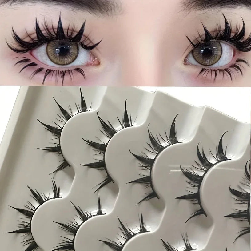 Anime-Inspired False Eyelashes – 5 Pairs Cartoon Eye Faux Lashes for Dramatic Demon Style Look