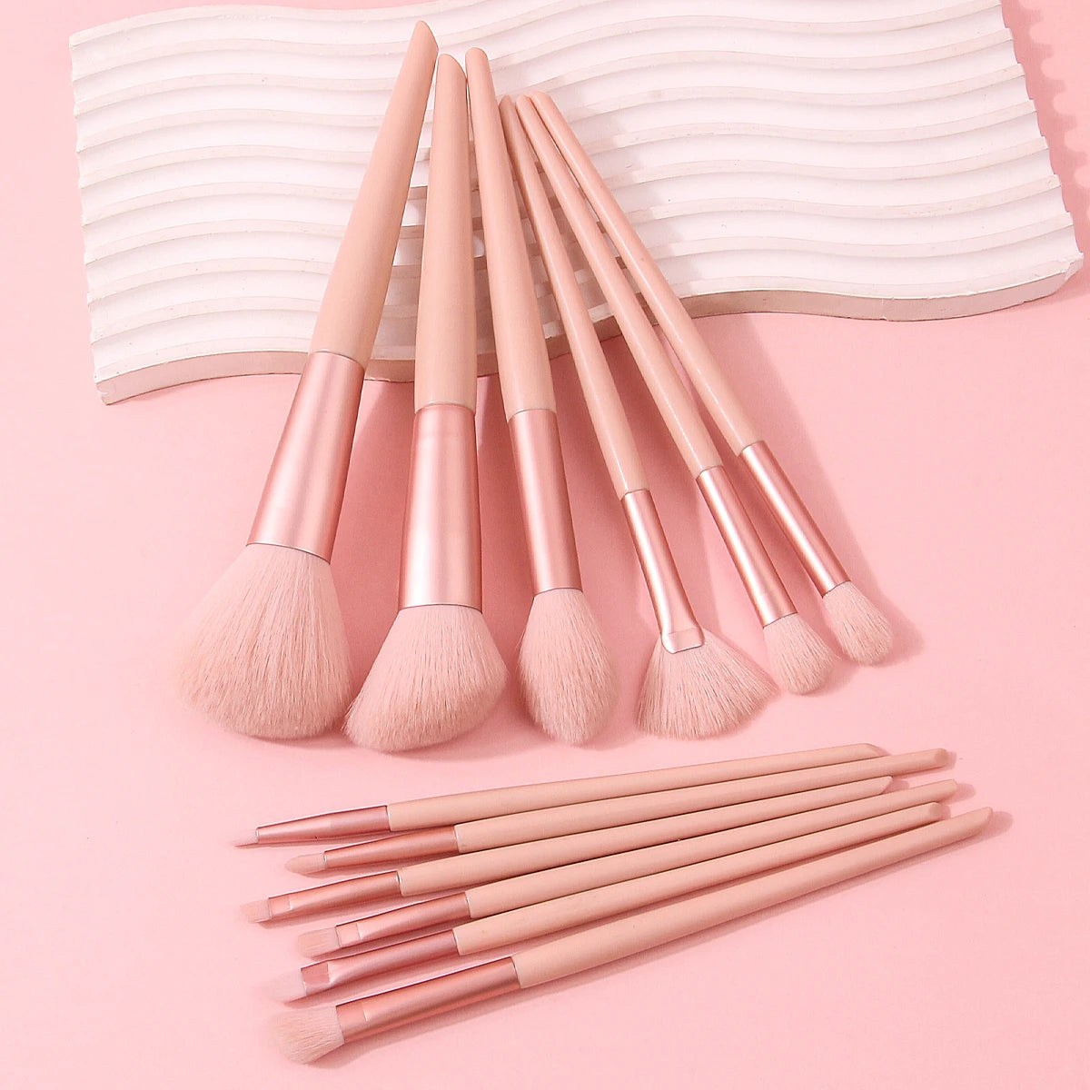 12PCS Pink Makeup Brush Set – Complete Cosmetic Brush Kit for Face & Eyes