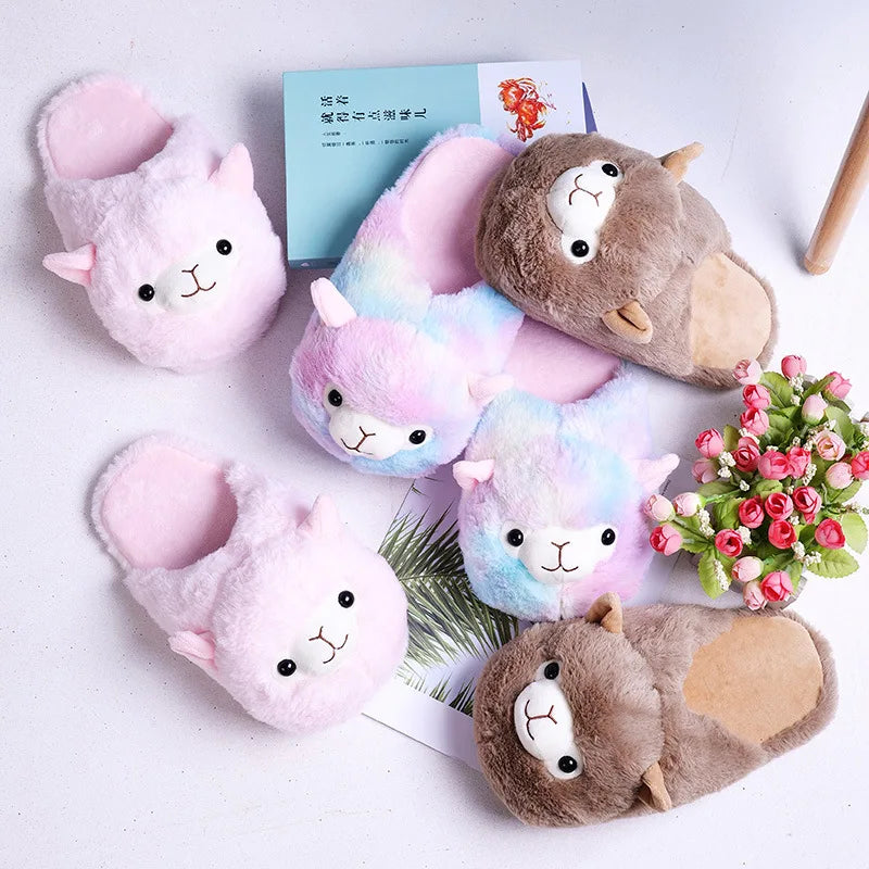 Cute Pink Pig Plush Slippers – Warm Winter Furry Indoor Shoes for Women