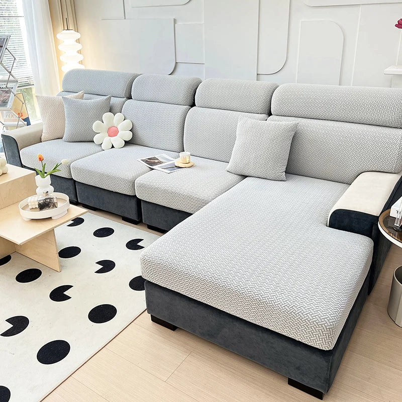 Jacquard Twill Elastic Sofa Slipcover – Stretch Furniture Protector for Home & Office Decor