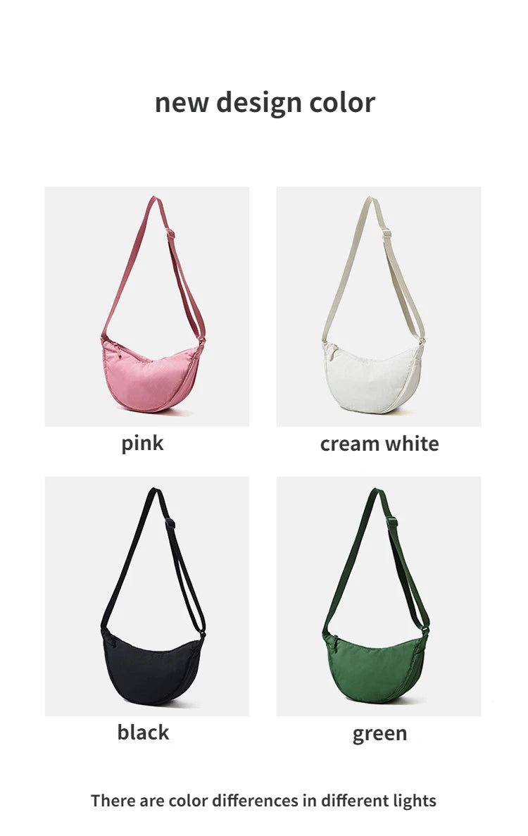 Solid Color Women’s Nylon Shoulder Bag – Portable Padded Crossbody Messenger Travel Handbag