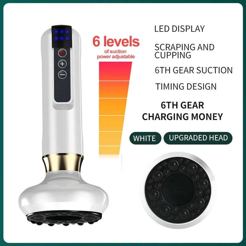 Electric Cupping Massager 6/12 Gear Vacuum Gua Sha Device – Anti-Cellulite Suction Heat Therapy Body Slimming Tool