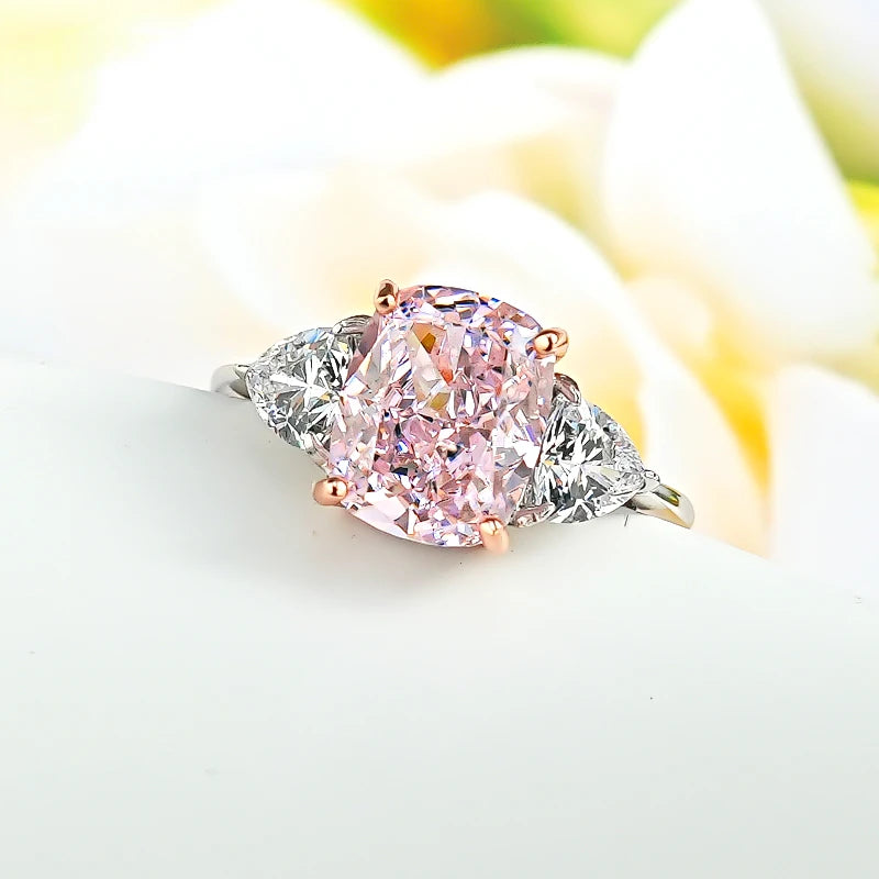 Luxury Pink Diamond Ice-Cut Ring – 925 Silver Radiant High Carbon Diamond Set