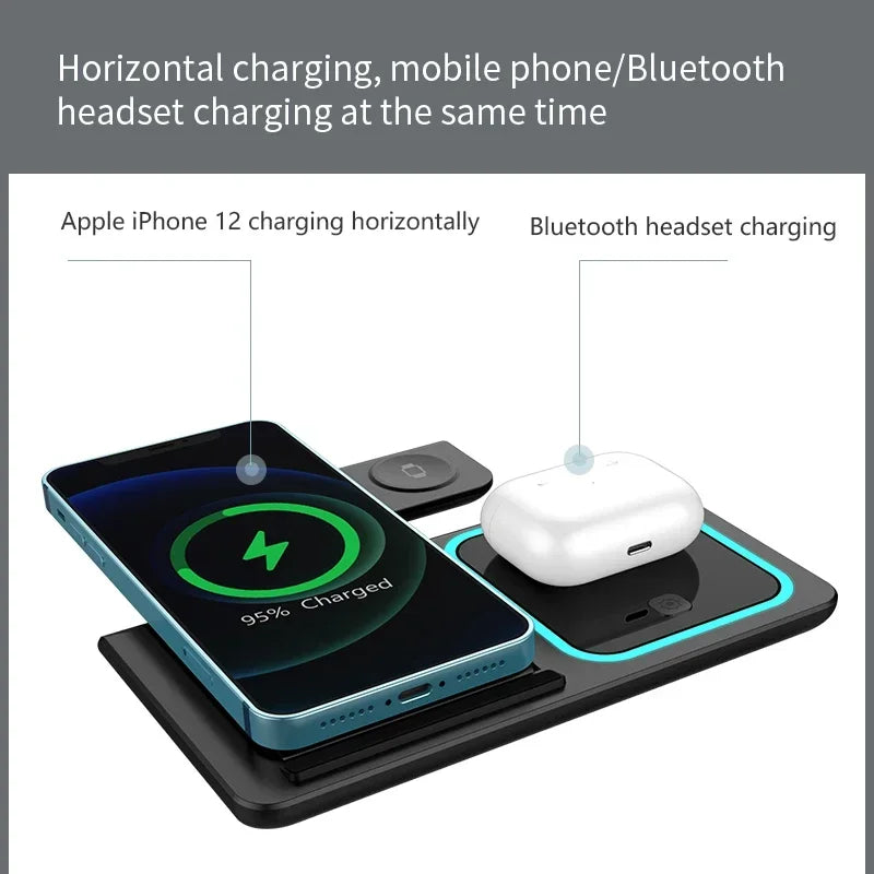 Foldable Wireless Charger Station for iPhone, Apple Watch & AirPods Fast Charging Dock