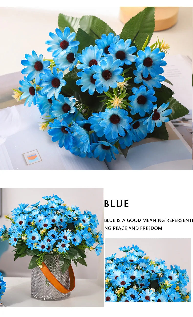 5 Fork 15-Head Artificial Daisy & Chamomile Flower Stems – Wedding & Home Party Decor