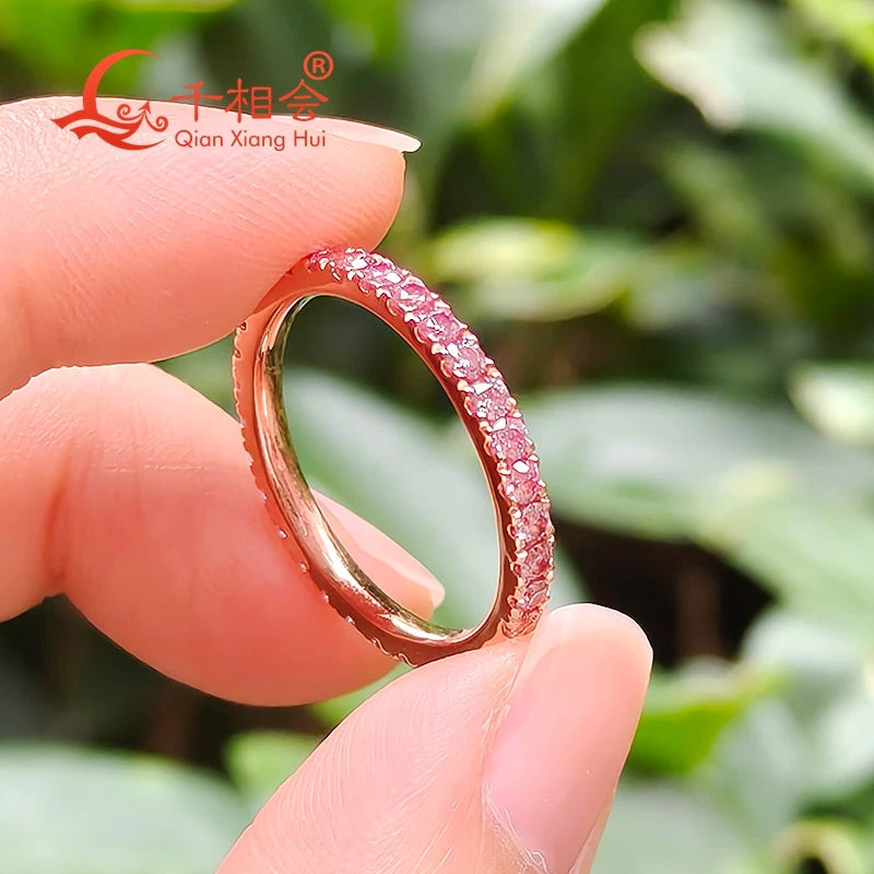 Pink Moissanite Eternity Ring – 2mm Full Band S925 Silver Rose/Yellow Gold Plated