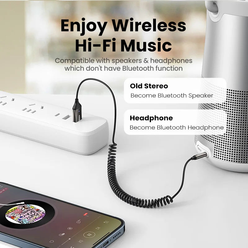 Bluetooth 5.3 Car Audio Receiver Wireless Hands-Free Adapter AUX 3.5mm