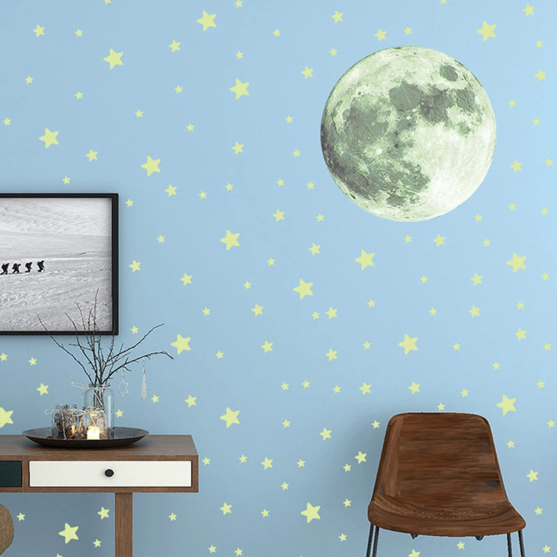 103pcs Luminous Moon & Stars Wall Stickers – Glow-in-the-Dark Kids Room Décor