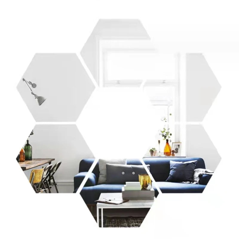 6/12pcs 3D Hexagon Mirror Wall Stickers – Rose Gold DIY Home & TV Background Decor
