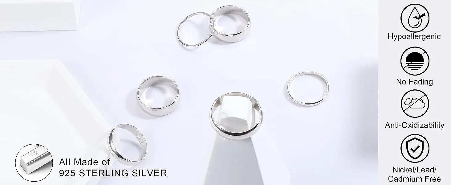 Fansilver S925 Sterling Silver Rings for Women Men 18K White Gold Plated Tarnish Resistant Tarnish Stackable Rings Wholesale