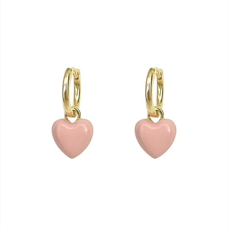 Red Epoxy Heart Drop Earrings – Cute Gold-Plated Women’s Fashion Jewelry