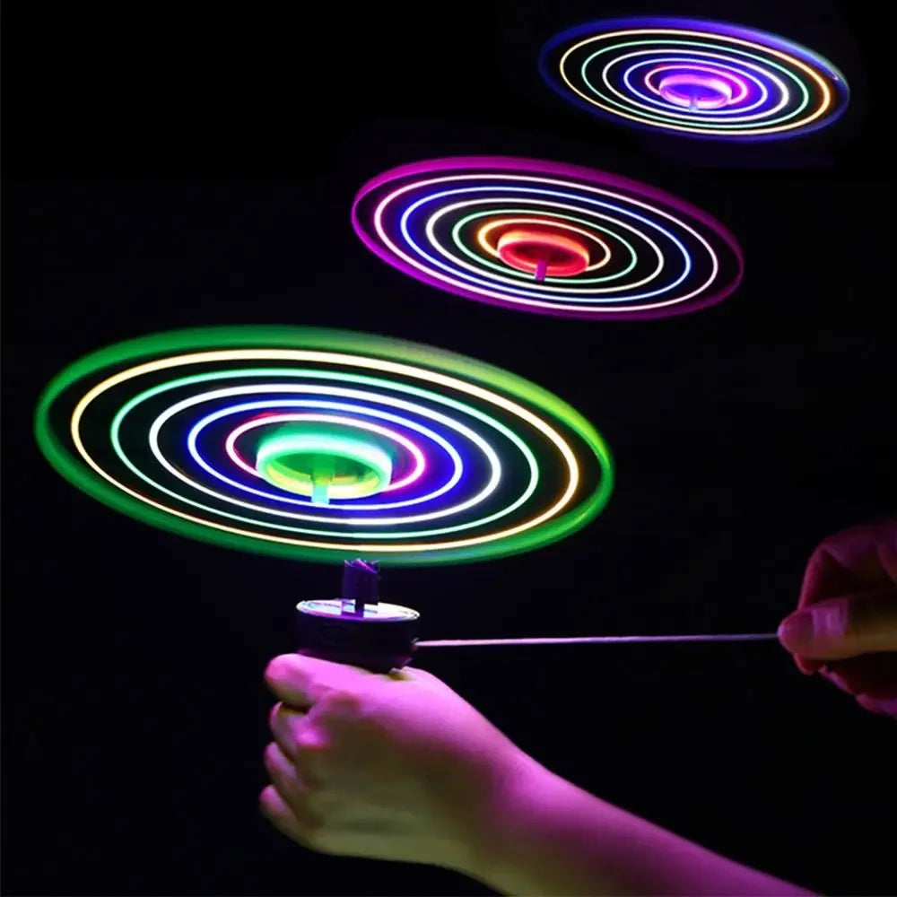 LED Luminous Flying Disc Toy – Pull String Spinning UFO for Kids
