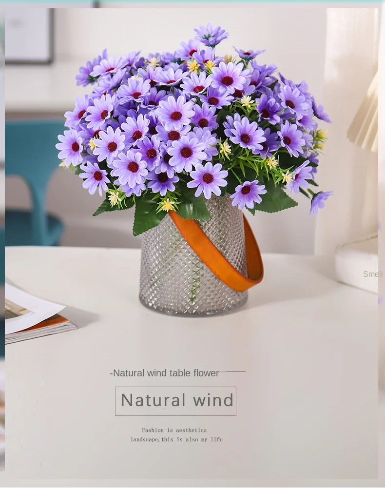 5 Fork 15-Head Artificial Daisy & Chamomile Flower Stems – Wedding & Home Party Decor