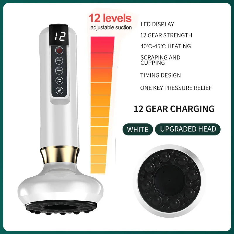 Electric Cupping Massager 6/12 Gear Vacuum Gua Sha Device – Anti-Cellulite Suction Heat Therapy Body Slimming Tool