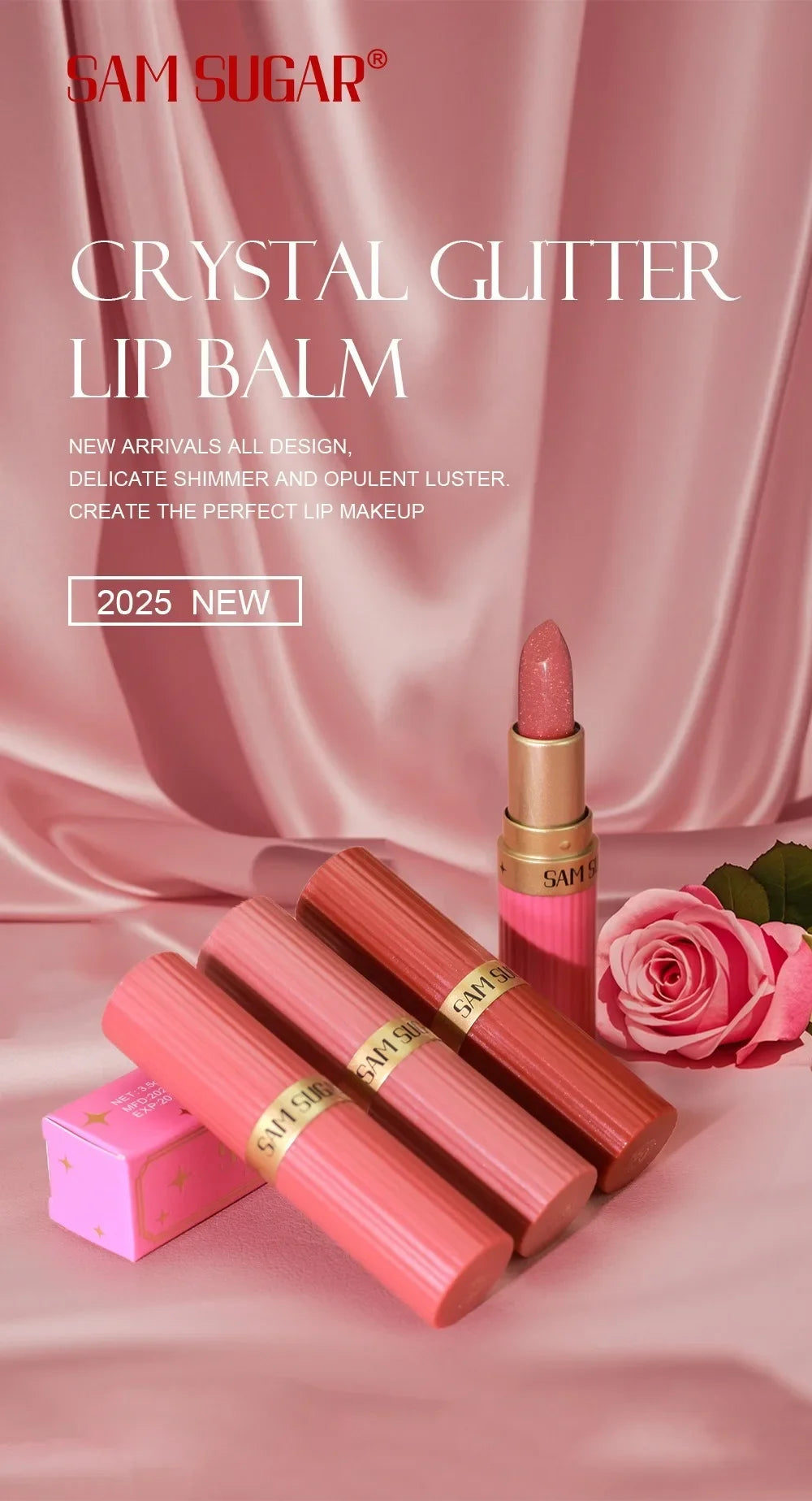 Nude Pink Metallic Glitter Lipstick – Long-Lasting Waterproof Shimmery Lip Gloss