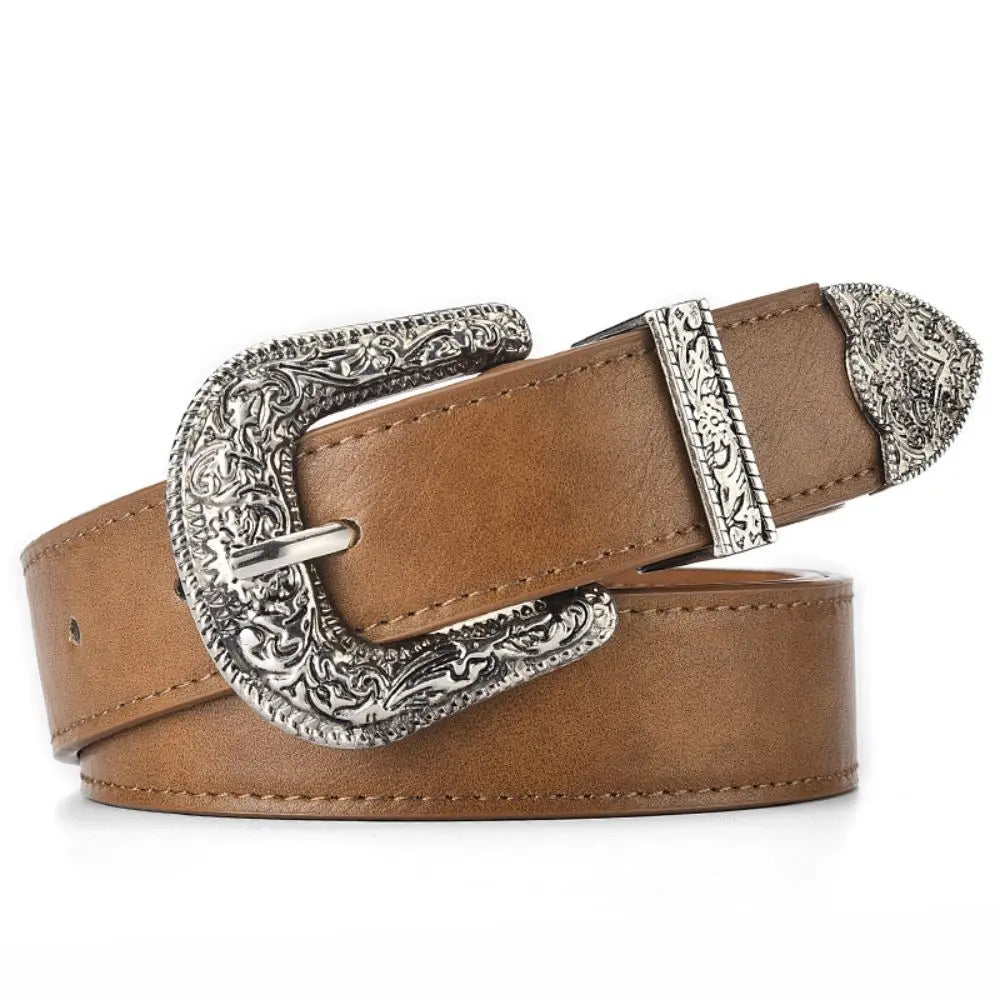 Vintage Carved PU Leather Belt – Punk Hip Hop Y2K Style Unisex