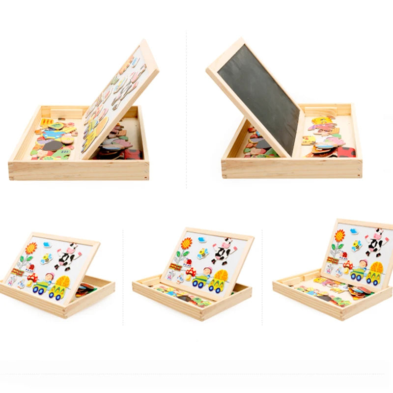 Wooden Multifunction Magnetic Drawing Board – Animal Puzzle Learning Toy for Kids