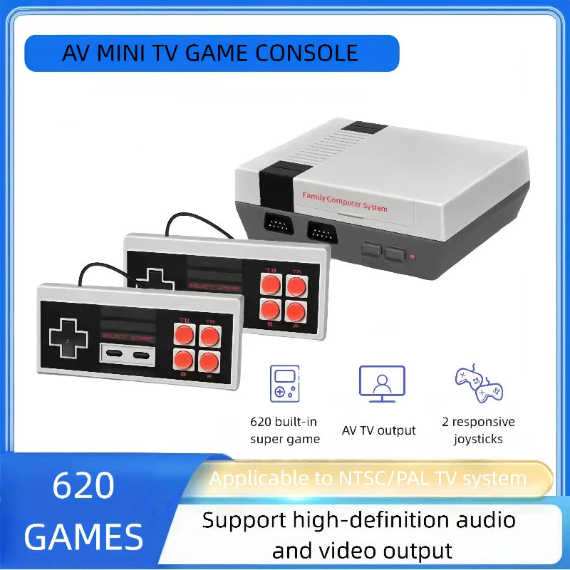 Retro 8-Bit Game Console with Dual 4-Button Controllers – HDMI Mini Classic Gaming System Built-in 620 Games