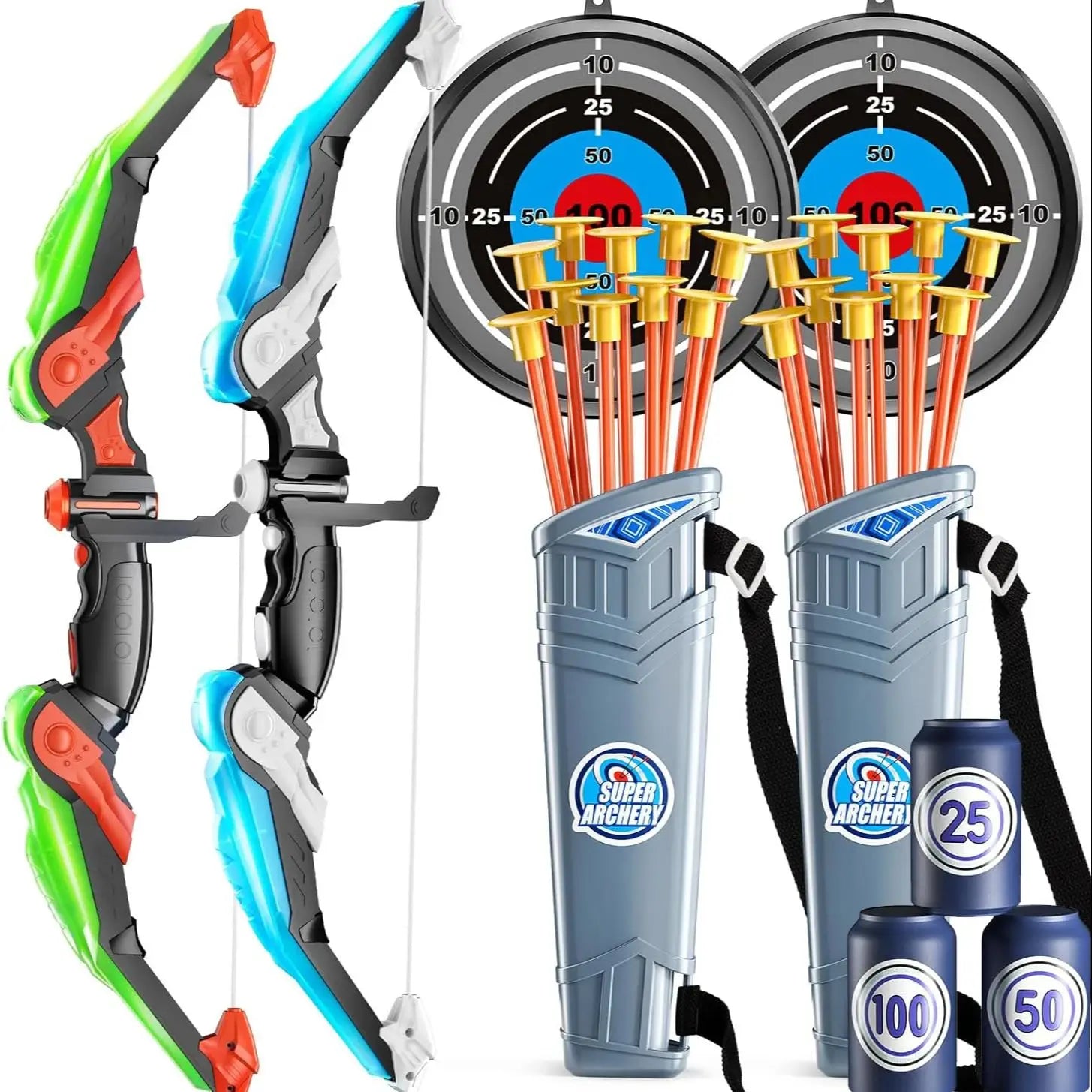 Kids LED Bow and Arrow Set – Light-Up Archery Toy with Target & Suction Arrows