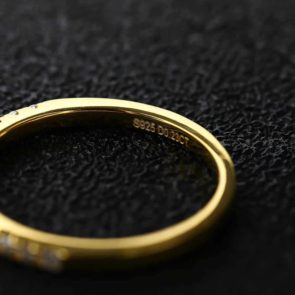 Houtros Moissanite Diamond Stackable Ring – 925 Sterling Silver 18K Gold Half Eternity Band for Women