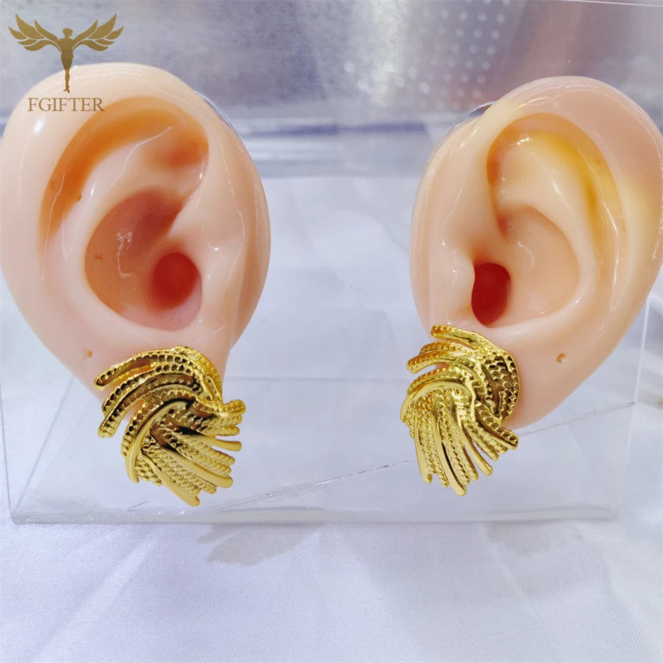 Hyperbole Chunky Earrings Wrinkle Flower Leaf Design Stud Earings Women Golden Stainless Steel Jewelry Accessories Gifts for Her