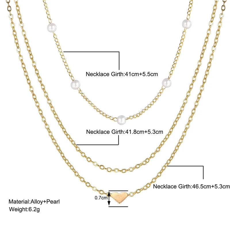 Multilayer Pearl Cross & Heart Pendant Necklace – Gold Color Fashion Jewelry for Women 2024 Trend