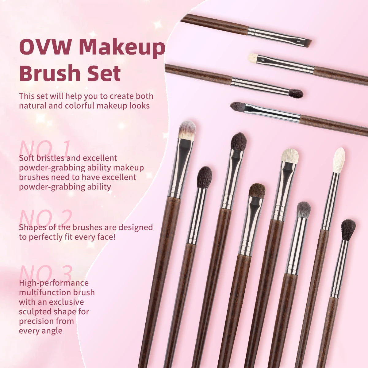 OVW 12pcs Professional Makeup Brush Set – Natural Hair Eye Shadow, Eyeliner, Eyebrow & Lip Brushes Beauty Tools