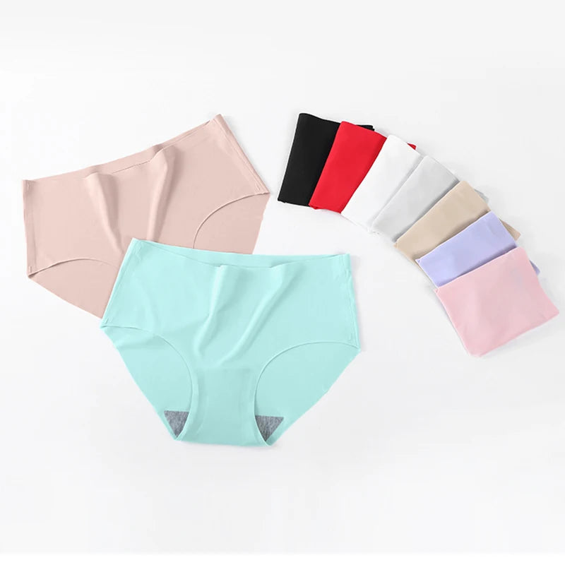 9 Pcs Seamless Ice Silk Panties for Women Breathable Soft Comfort, Solid Color Teen Girls Panty, One-Piece Design