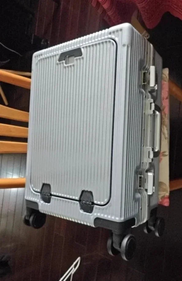 Front Opening Aluminum Frame Rolling Luggage – Large Capacity ABS+PC Trolley Suitcase with USB Charging