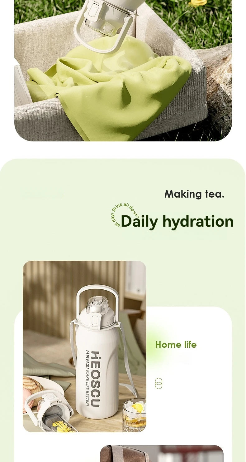 2L Thermal Water Bottle Vacuum Flasks Bottle Thermal Mug Tumbler with Straw large insulation Stainless Steel for travel Outdoor