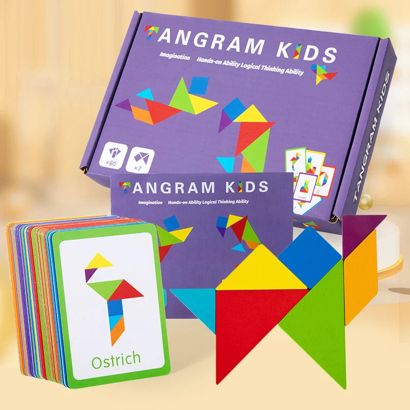 3D Wooden Tangram Puzzle – Montessori Educational Geometric Toy for Kids