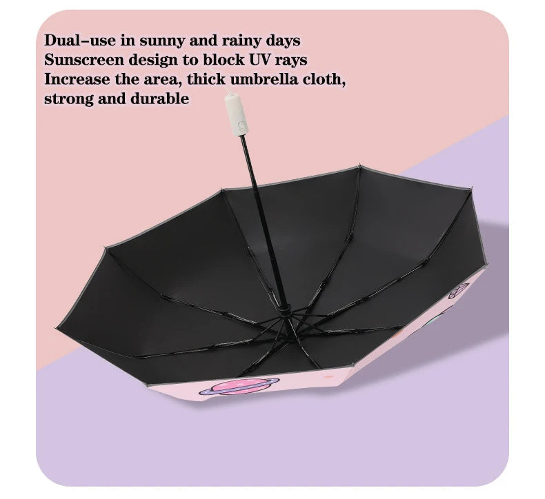 Pink Unicorn Princess Automatic Umbrella – Windproof Folding Reflective Umbrella