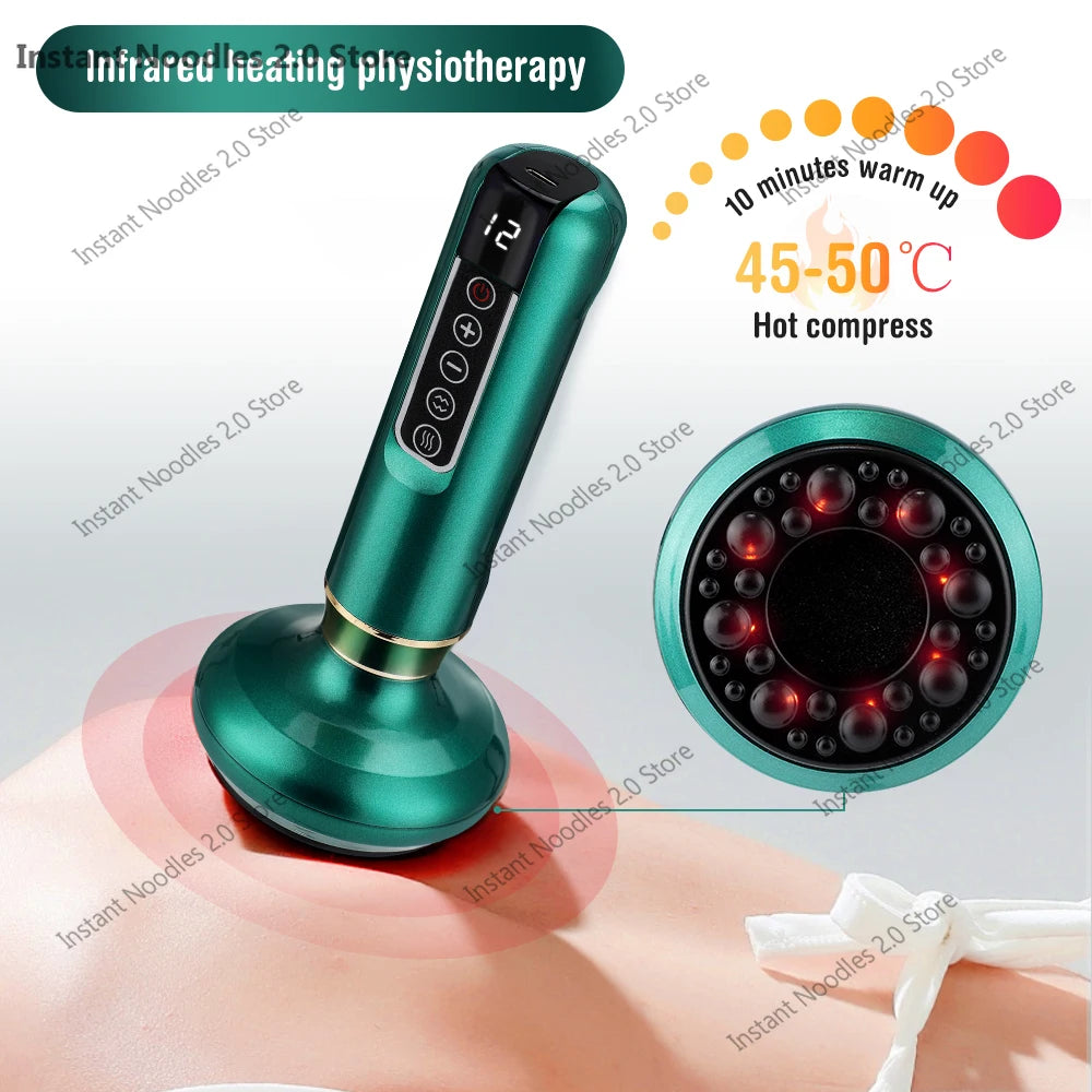 Electric Cupping Massager 6/12 Gear Vacuum Gua Sha Device – Anti-Cellulite Suction Heat Therapy Body Slimming Tool