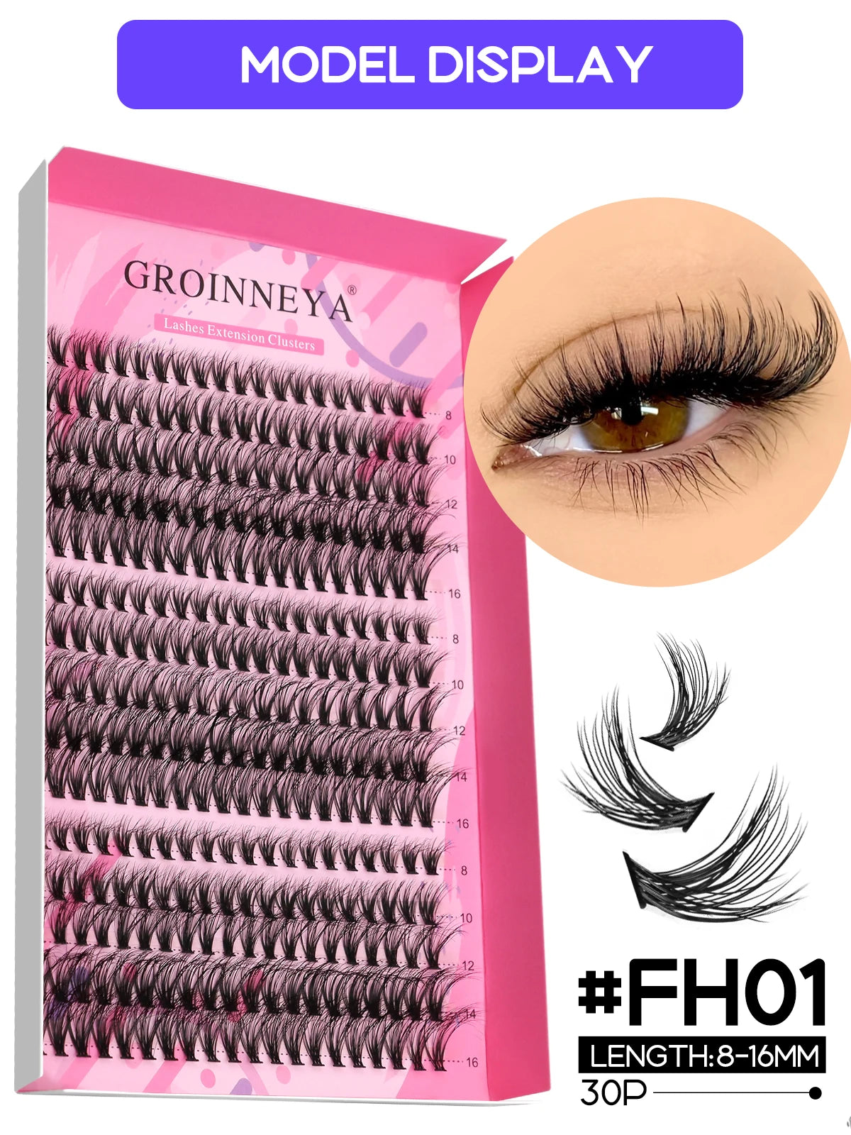 GROINNEYA DIY Lash Extension Kit – Individual Cluster Mix Lashes with Bond & Seal for At-Home Use