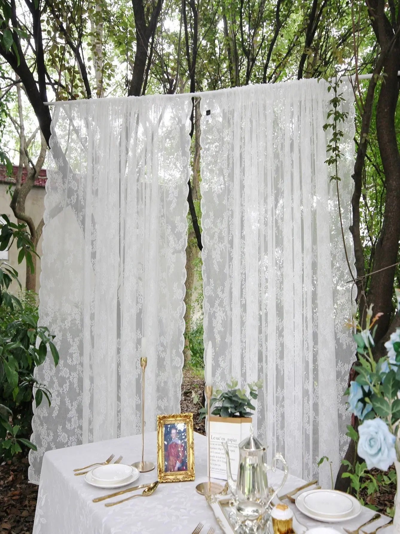 Floral Lace Sheer Curtain Panel – Elegant Rod Pocket Window Drapes