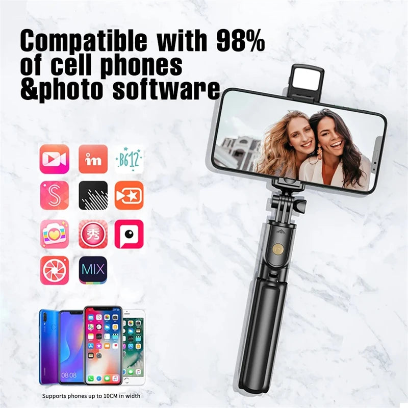 Wireless Selfie Stick Tripod with LED Light & Bluetooth Remote – Extendable Phone Stand for iPhone, Android & TikTok Live Streaming