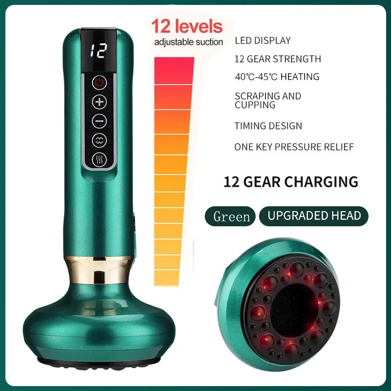 Electric Cupping Massager 6/12 Gear Vacuum Gua Sha Device – Anti-Cellulite Suction Heat Therapy Body Slimming Tool
