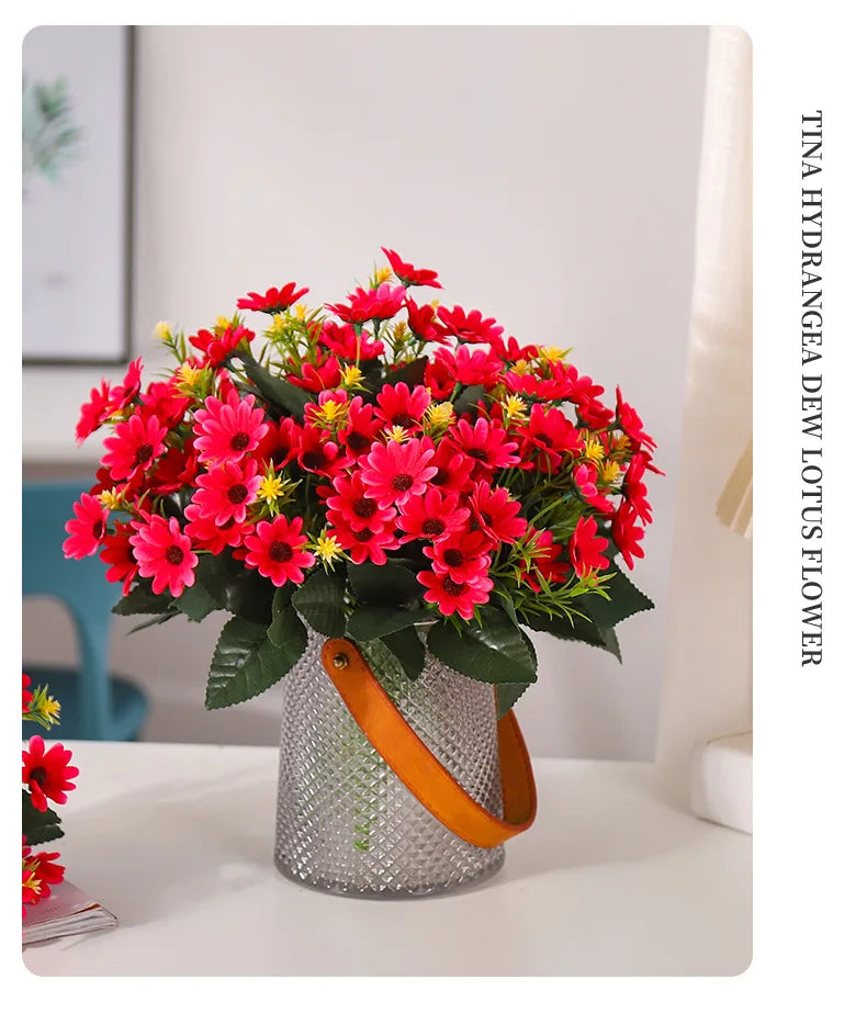 5 Fork 15-Head Artificial Daisy & Chamomile Flower Stems – Wedding & Home Party Decor