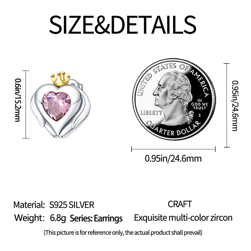 925 Sterling Silver Pink Heart Stud Earrings – Romantic Gift for Women