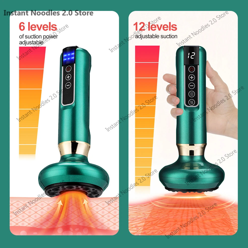 Electric Cupping Massager 6/12 Gear Vacuum Gua Sha Device – Anti-Cellulite Suction Heat Therapy Body Slimming Tool