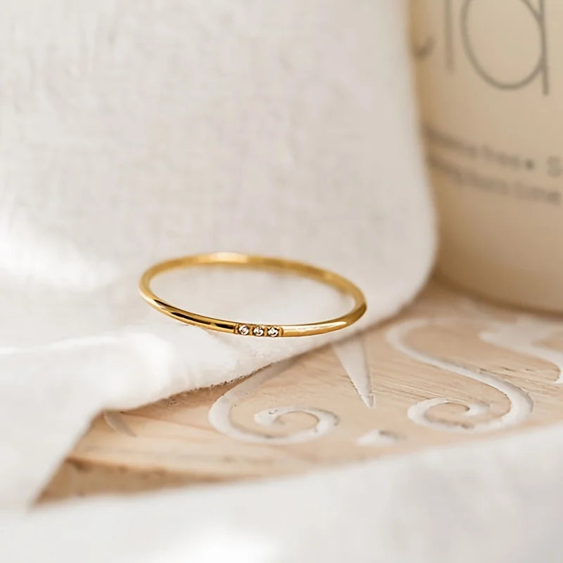 Stainless Steel Gold-Plated Tiny Zircon Stackable Rings – Thin Elegant Finger Jewelry