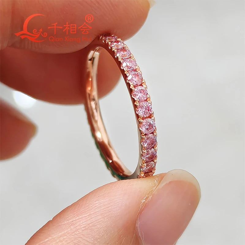 Pink Moissanite Eternity Ring – 2mm Full Band S925 Silver Rose/Yellow Gold Plated