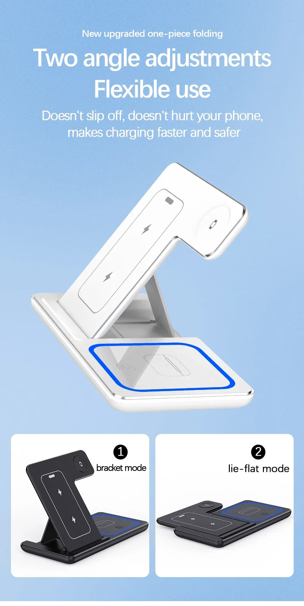 Foldable Wireless Charger Station for iPhone, Apple Watch & AirPods Fast Charging Dock