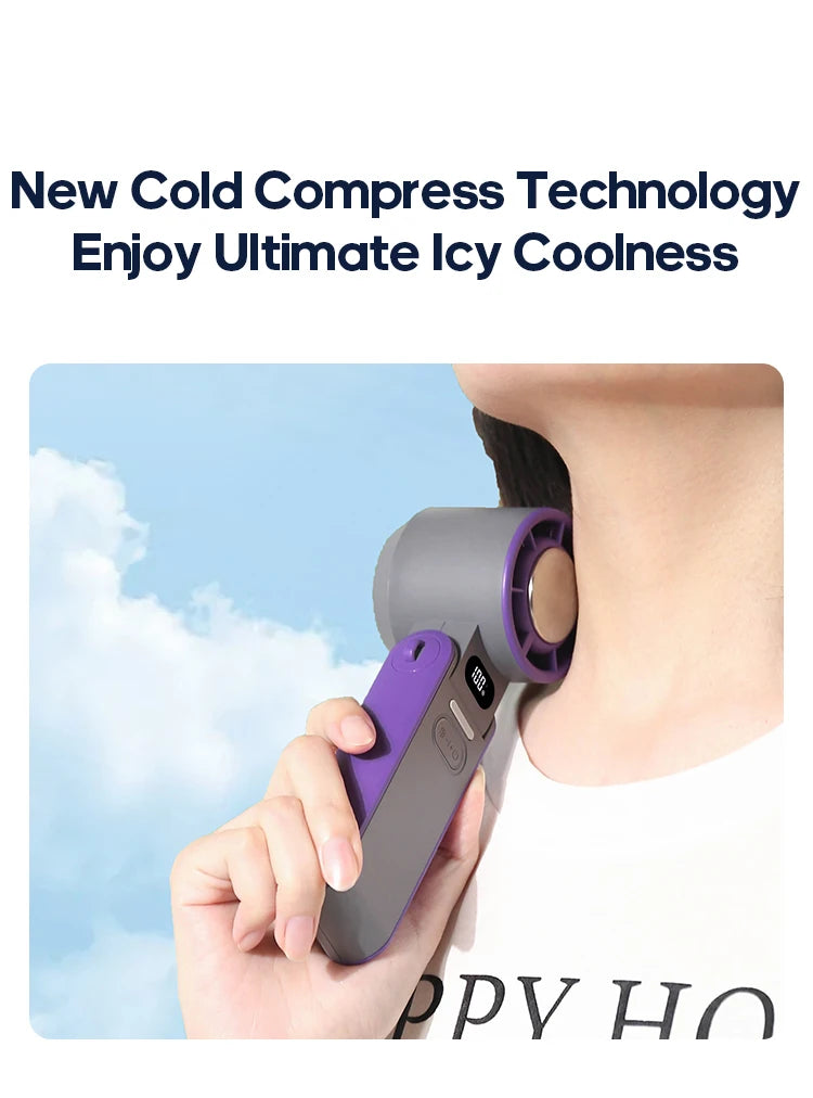 KINSCOTER Portable Air Cooling Turbo Fan 3600mAh 100 Wind Speeds Adjustable Outdoor Foldable Student Handheld Fan with Lanyard