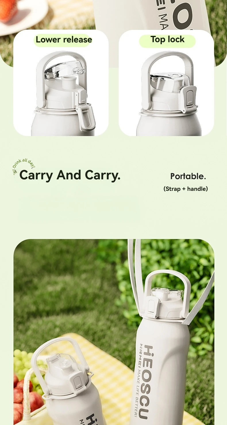 2L Thermal Water Bottle Vacuum Flasks Bottle Thermal Mug Tumbler with Straw large insulation Stainless Steel for travel Outdoor